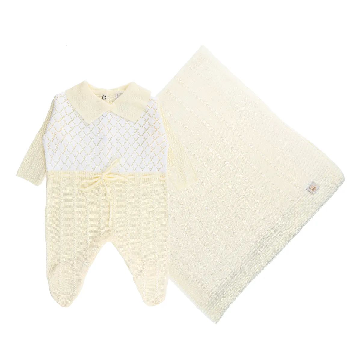 Saída de Maternidade Din Don em Linho com Detalhe de Cinto Amarelo