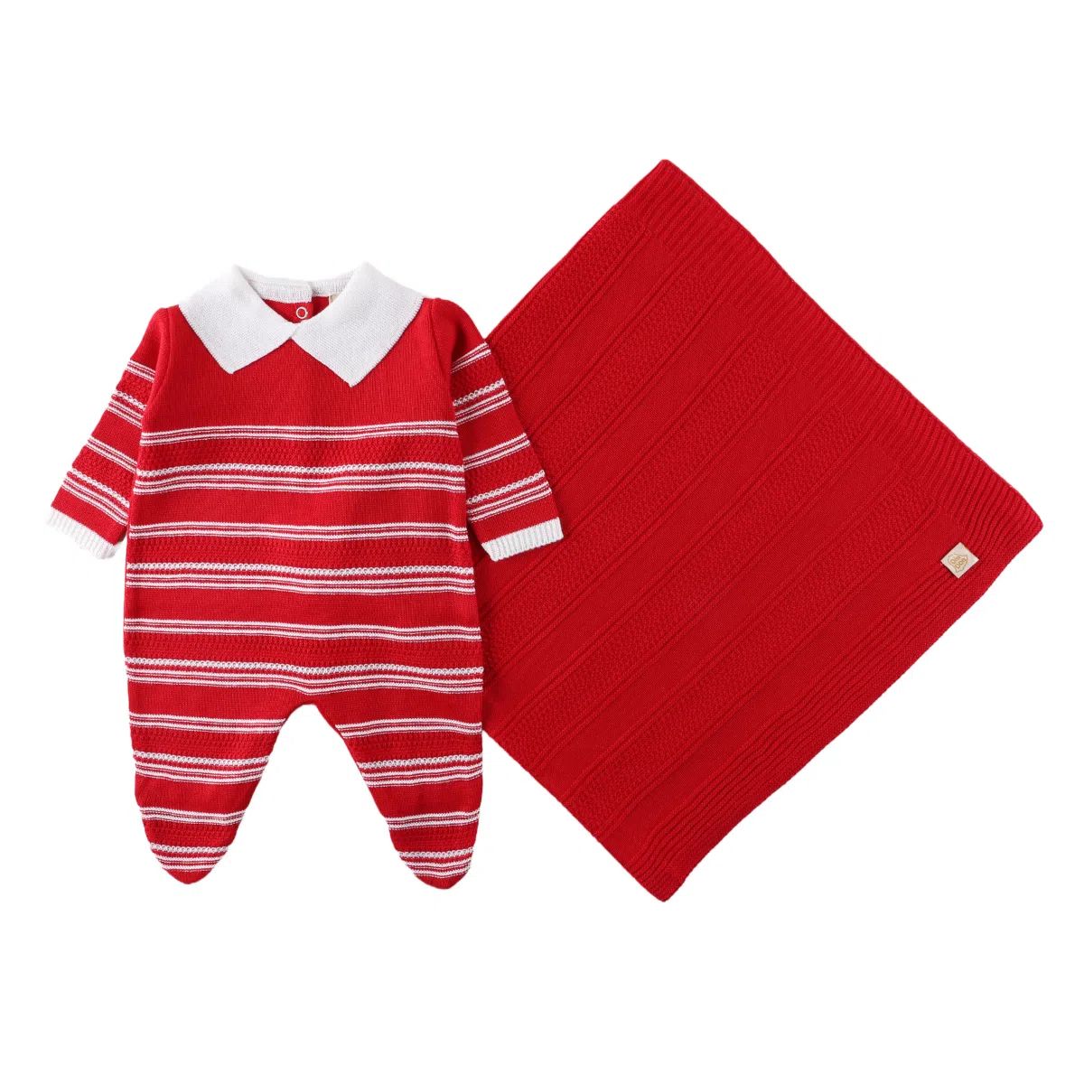 Saída Maternidade Din Don em Linho com Detalhe Zig Zag Vermelho