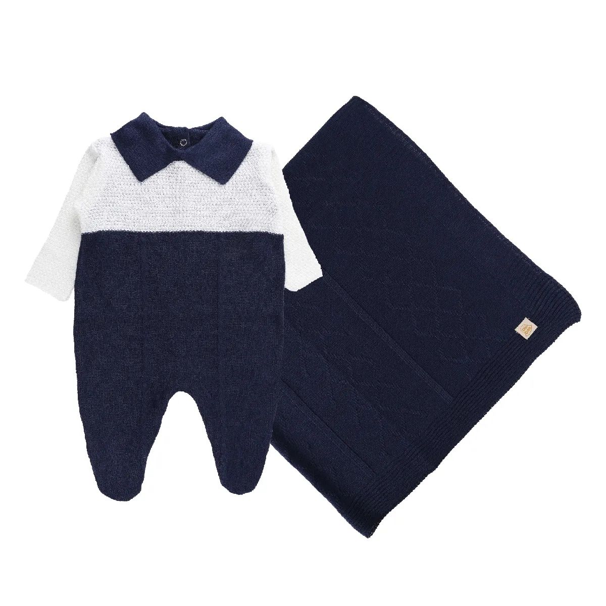 Saída Maternidade Din Don em Linho com Pala Trançada Azul Marinho