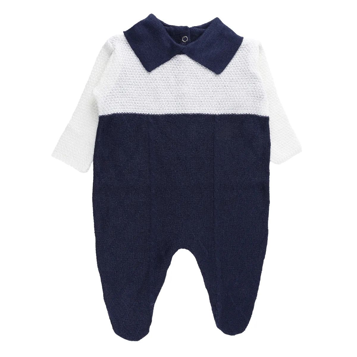 Saída Maternidade Din Don em Linho com Pala Trançada Azul Marinho