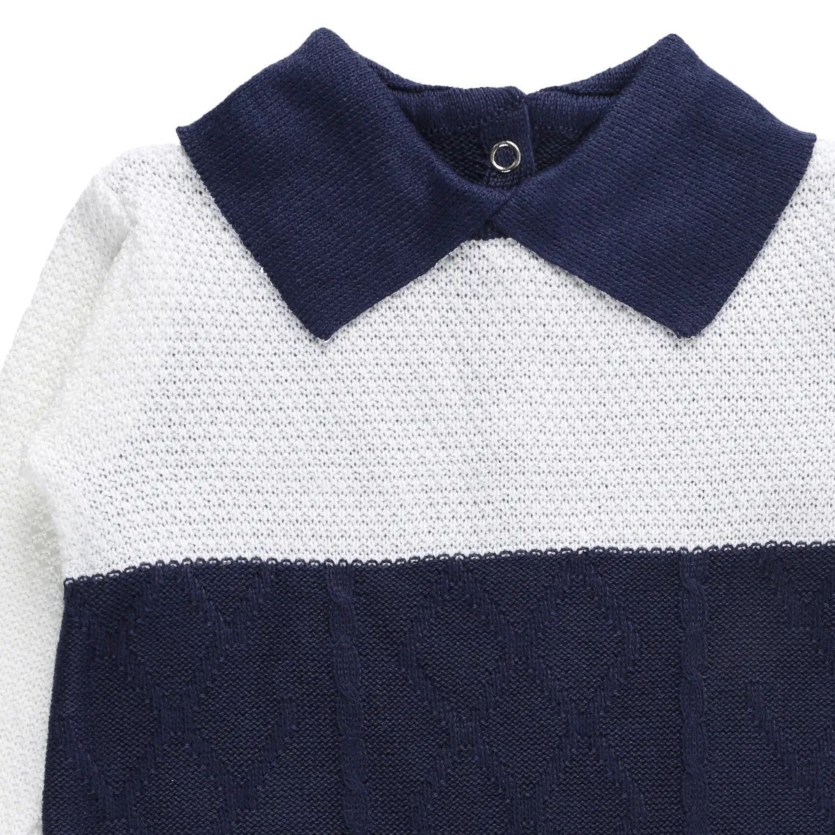 Saída Maternidade Din Don em Linho com Pala Trançada Azul Marinho