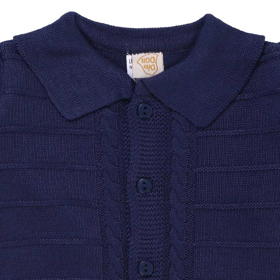 Saída Maternidade Din Don Trançada com Botões Azul Marinho