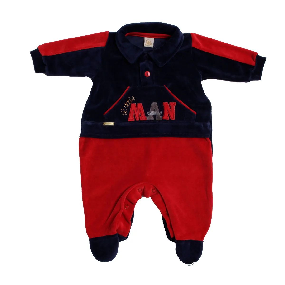 Saída Maternidade Din Don em Plush Bordado Little Man Azul Marinho