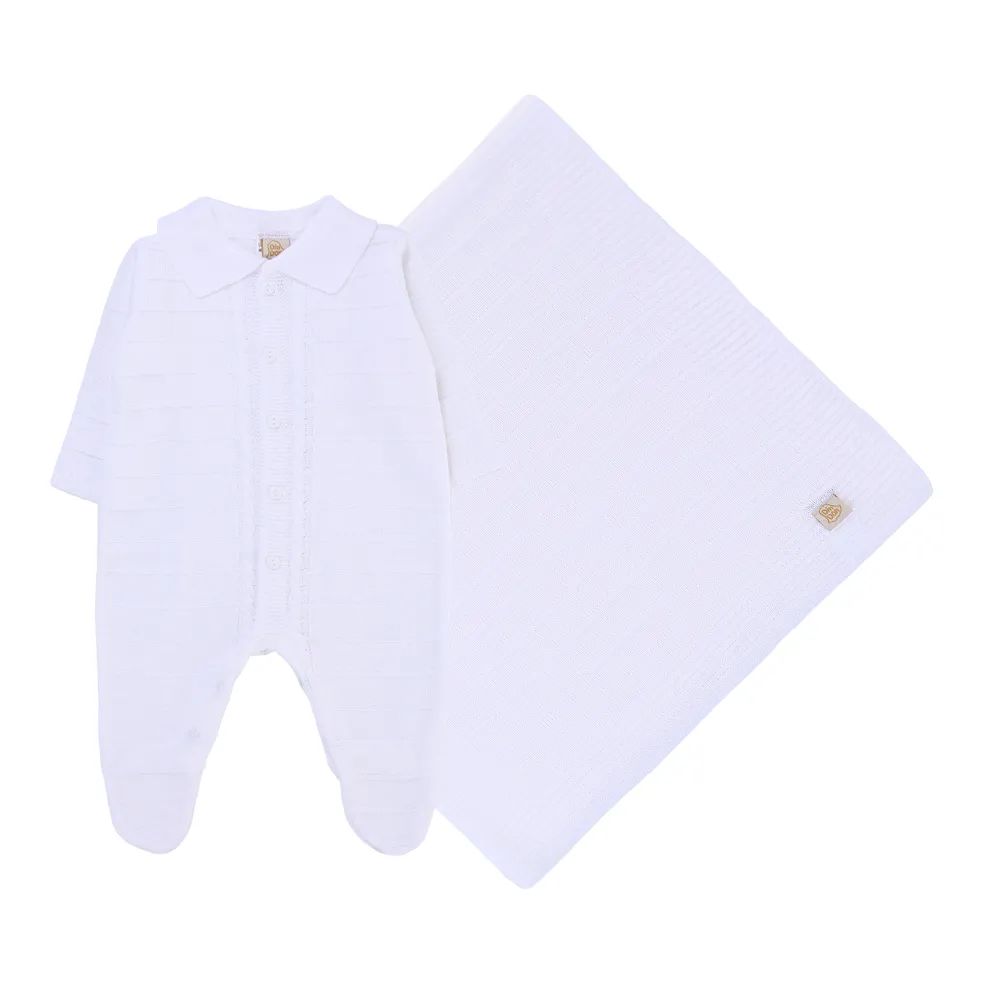 Saída Maternidade Din Don Trançada com Botões Azul Marinho