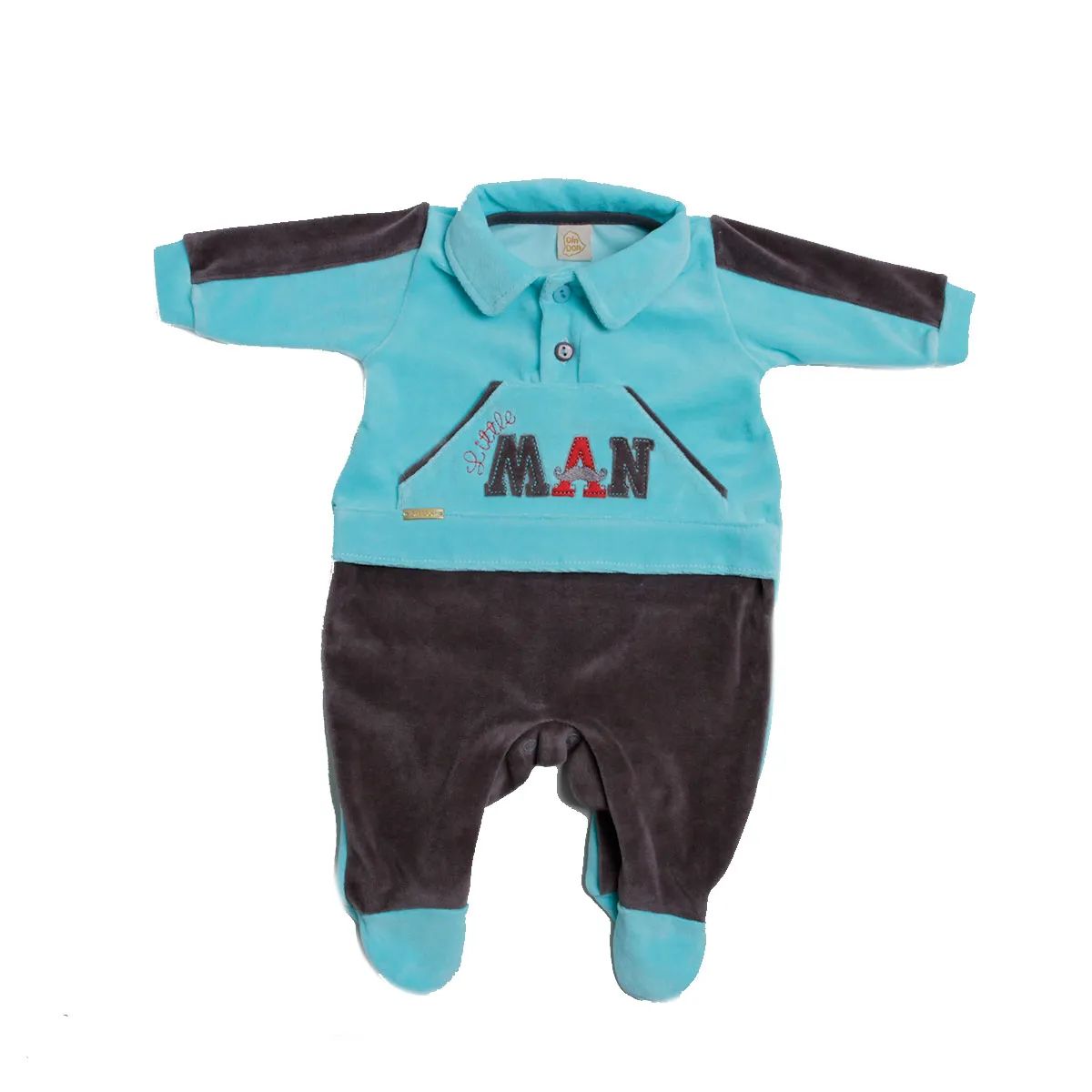 Saída Maternidade Din Don em Plush Bordado Little Man Azul Marinho