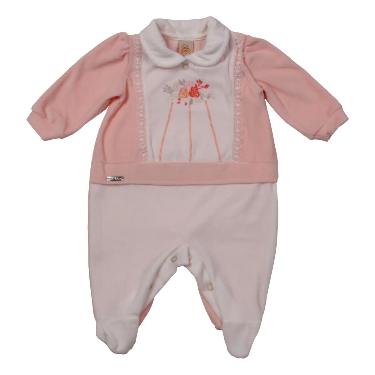 Saída Maternidade Din Don Detalhe Flor Bordada com Renda Salmão