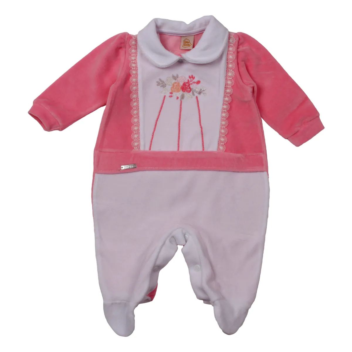 Saída Maternidade Din Don Detalhe Flor Bordada com Renda Salmão