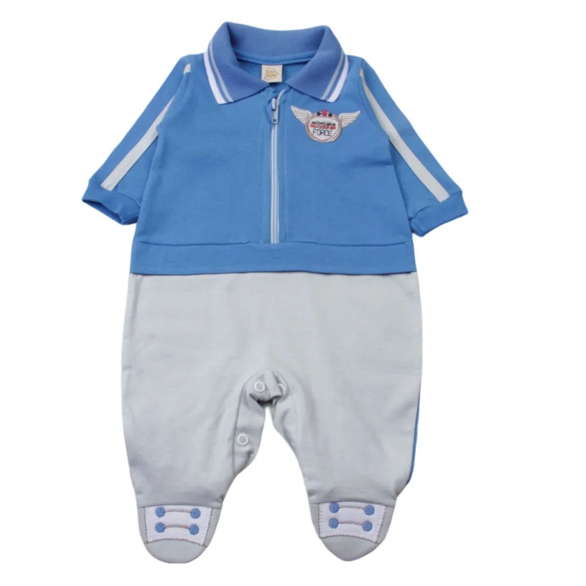 Saída Maternidade Din Don Bordada com Gola Polo Azul Claro