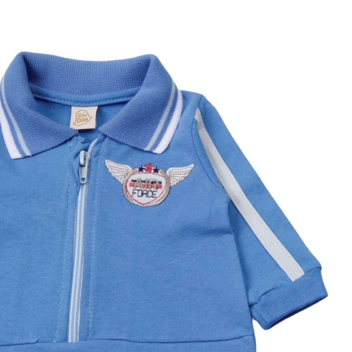 Saída Maternidade Din Don Bordada com Gola Polo Azul Claro