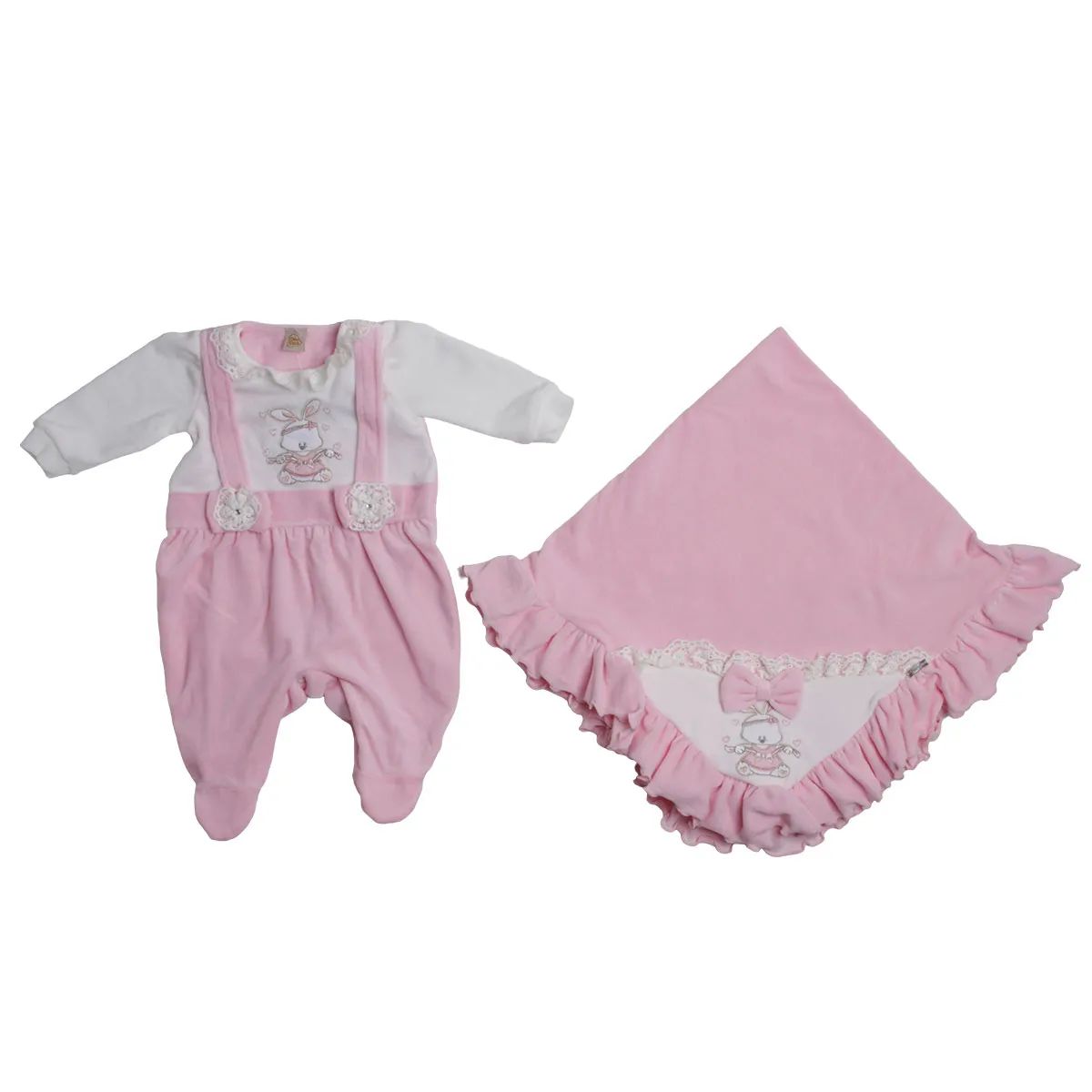 Saída Maternidade Din Don Em Plush Gola Com Renda E Suspensório Vermelho