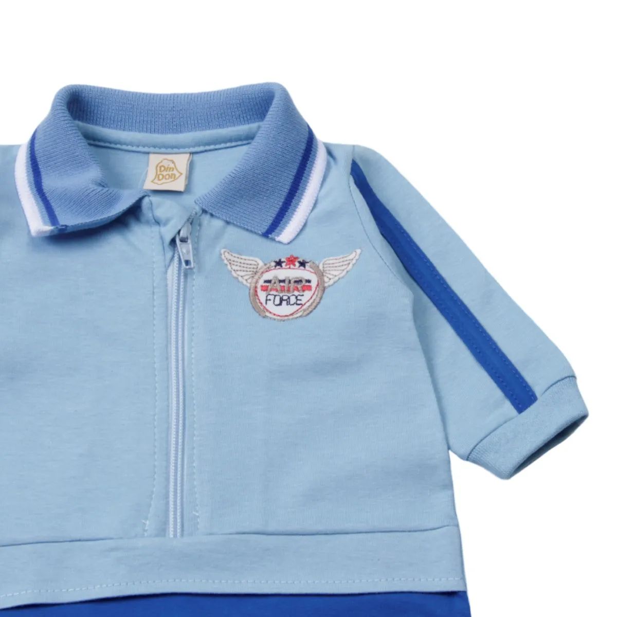 Saída Maternidade Din Don Bordada com Gola Polo Azul Claro