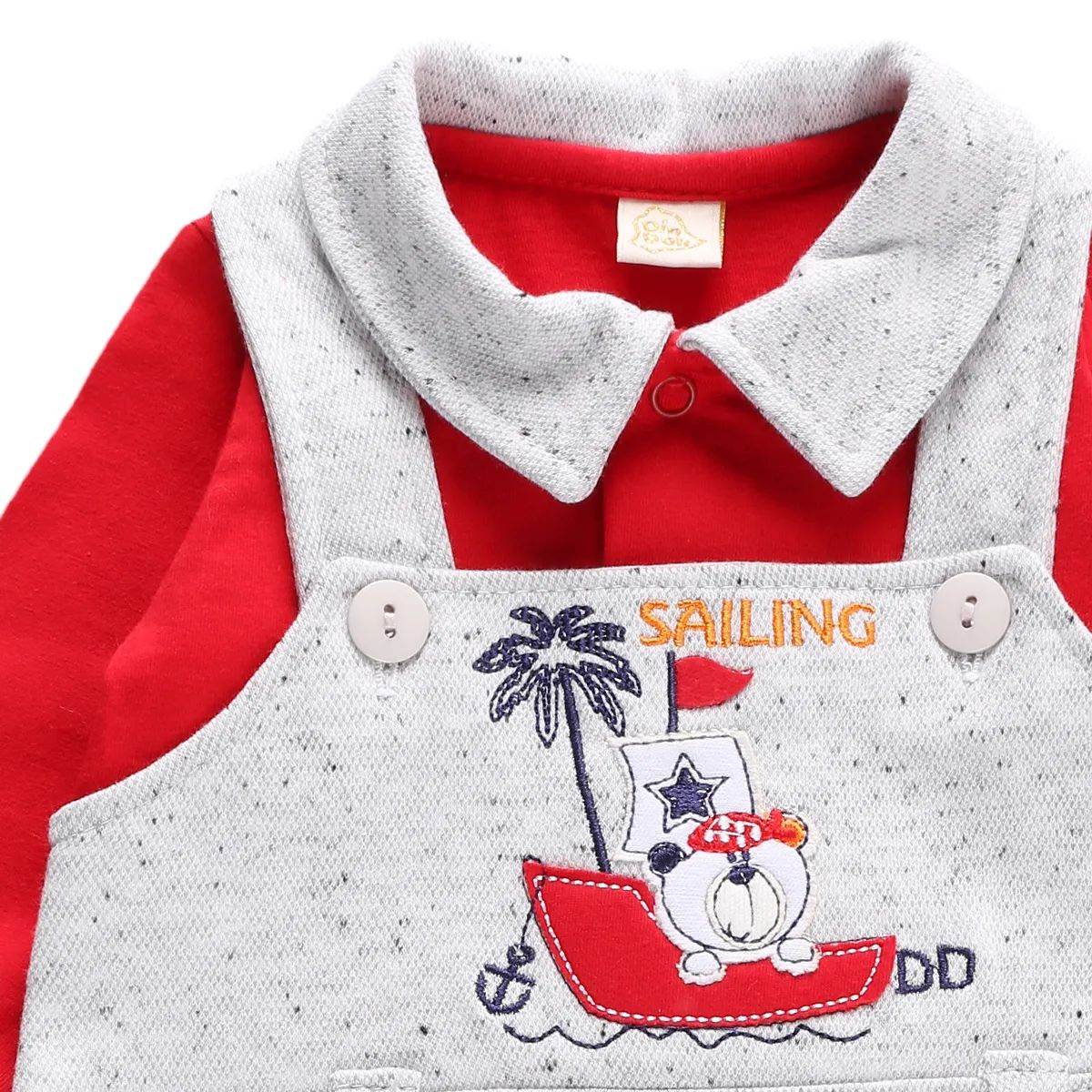 Saída Maternidade Din Don Bordado Urso com Barco Vermelho