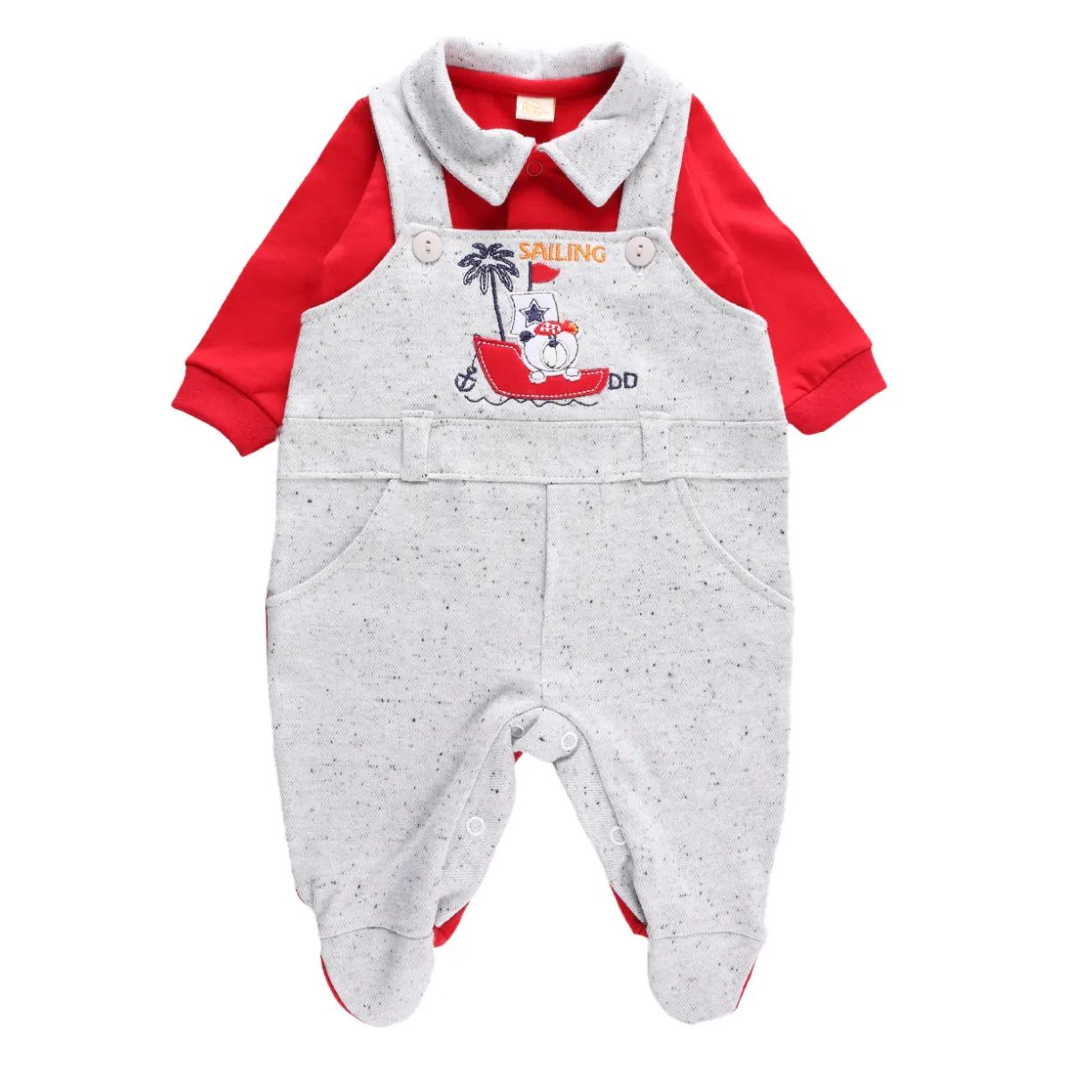 Saída Maternidade Din Don Bordado Urso com Barco Vermelho