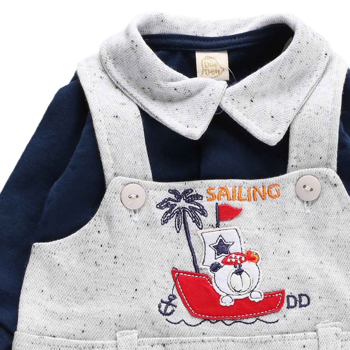 Saída Maternidade Din Don Bordado Urso com Barco Vermelho