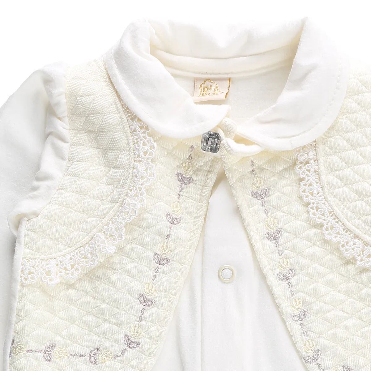 Saída de Maternidade Din Don Detalhe Colete Bordado Flores Off White