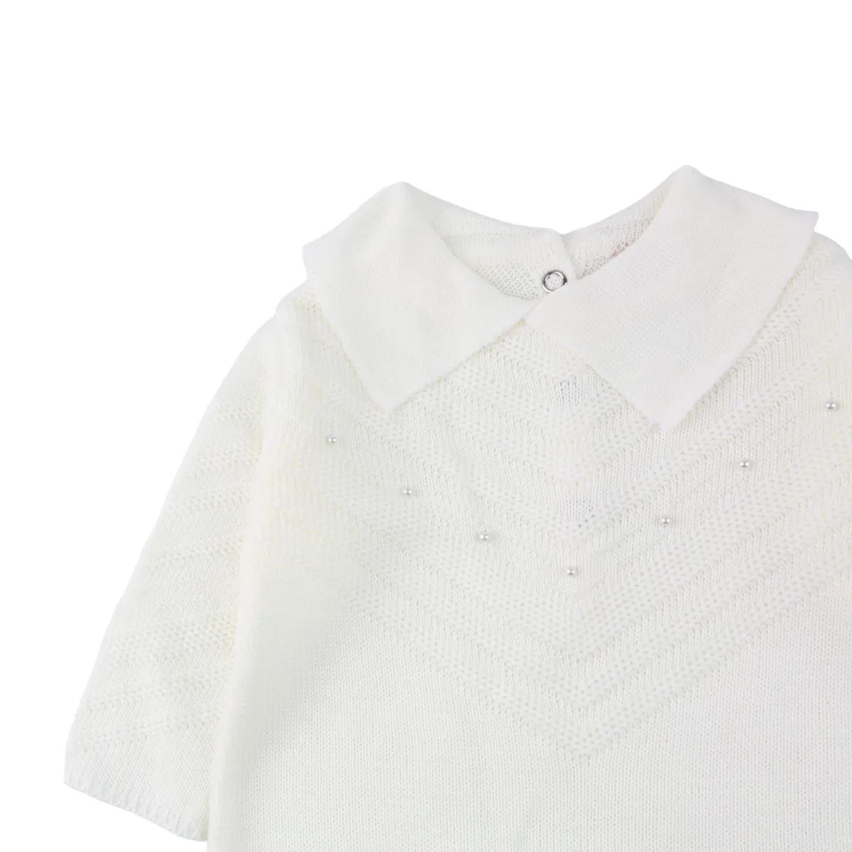 Saída Maternidade Din Don com Gola Trançado Pérolas Off White