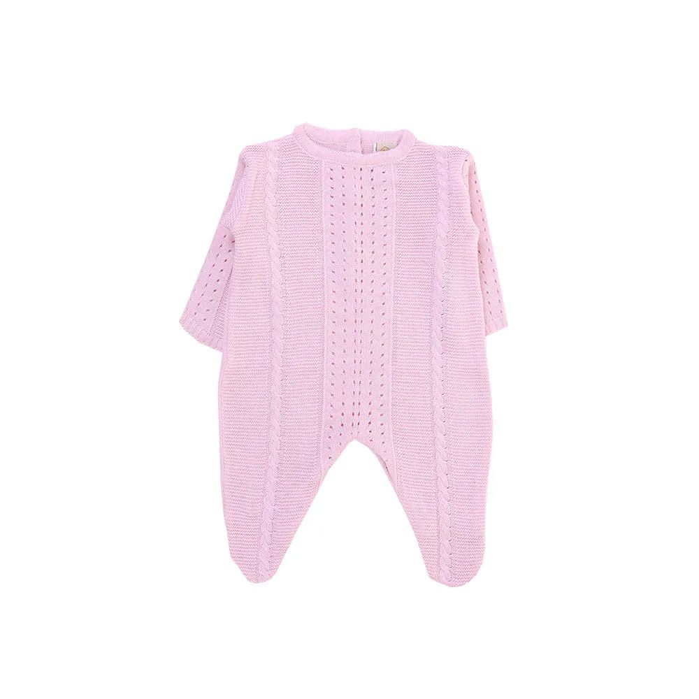 Saída de Maternidade Din Don Detalhe Trança e Furinhos Rosa Claro