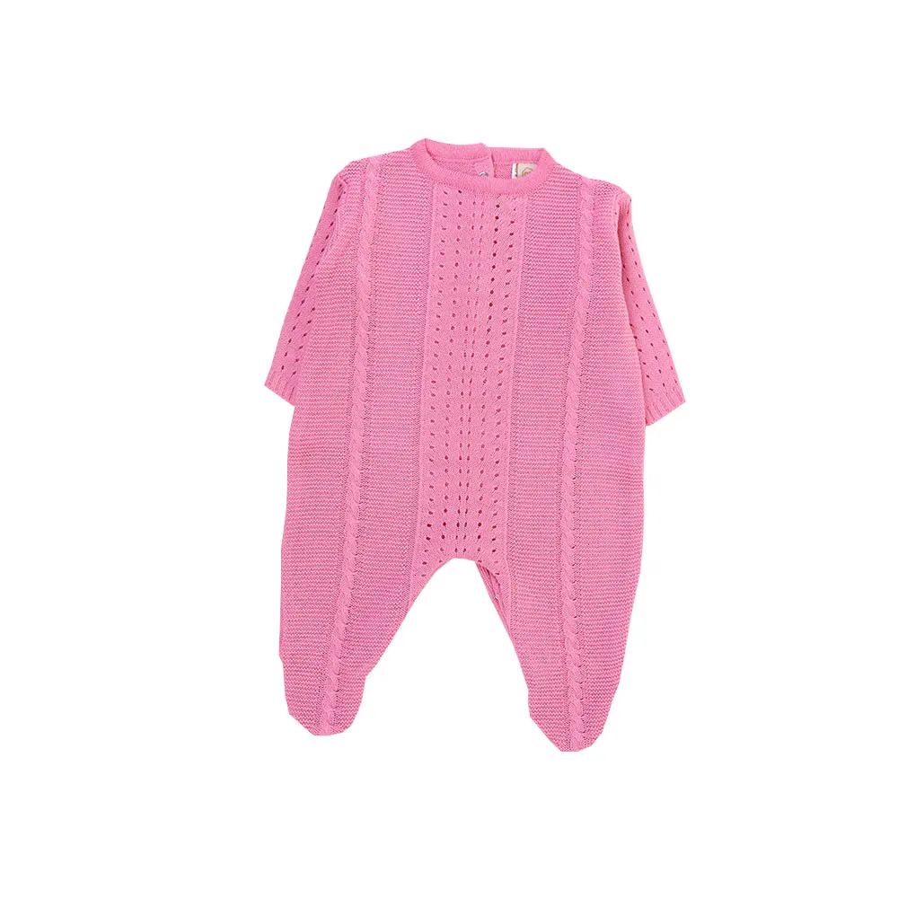 Saída de Maternidade Din Don Detalhe Trança e Furinhos Rosa Claro