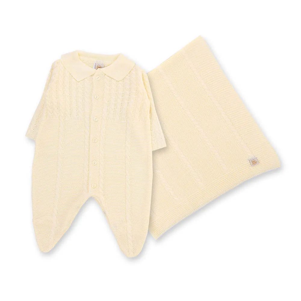 Saída Maternidade Din Don Trançado com Botões Branco