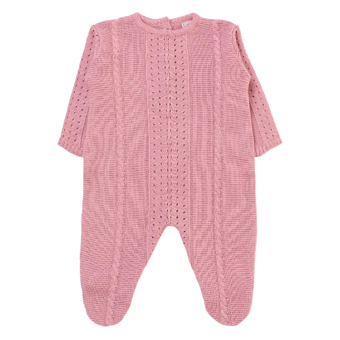 Saída de Maternidade Din Don Detalhe Trança e Furinhos Rosa Claro