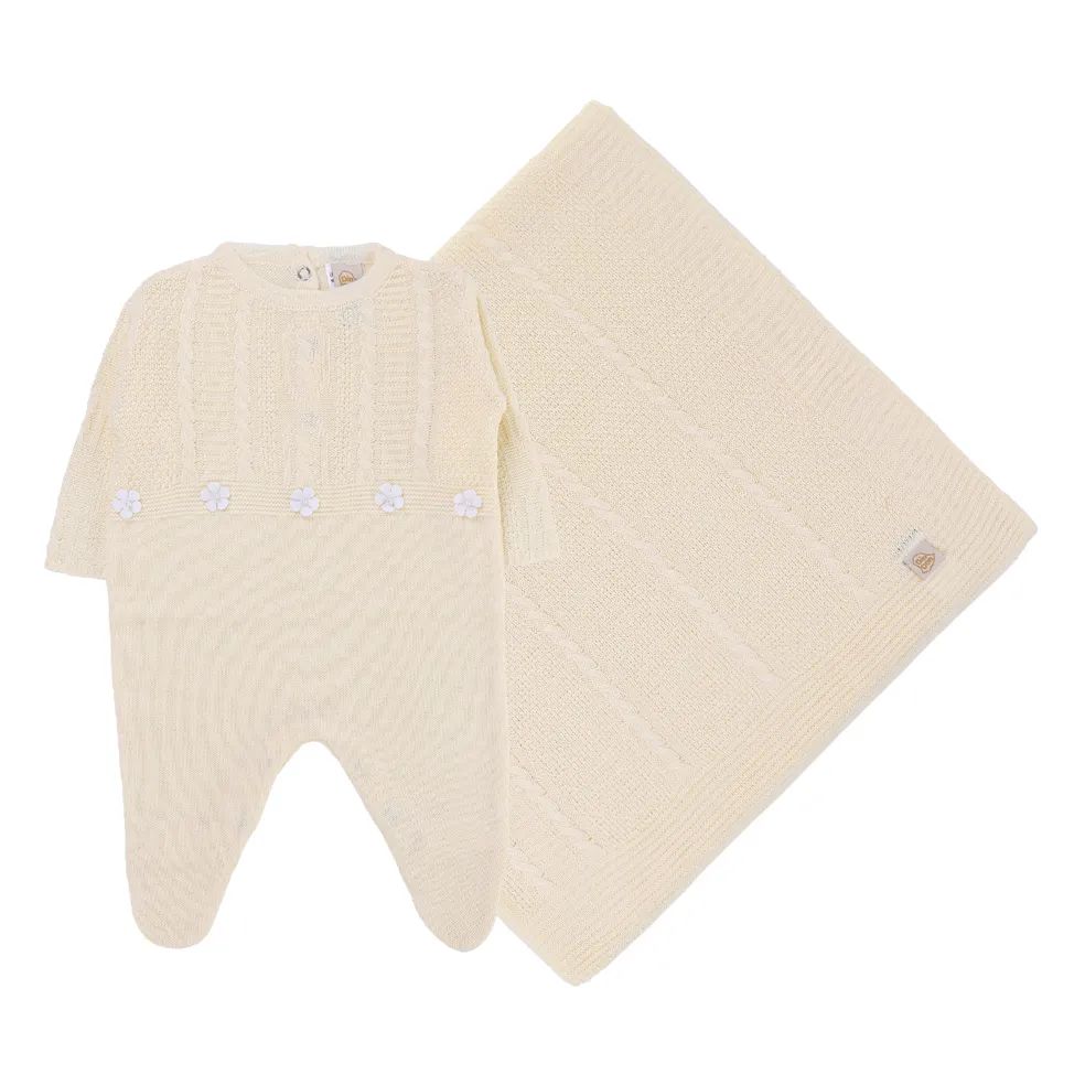 Saída Maternidade Din Don com Trança e Flores Off White