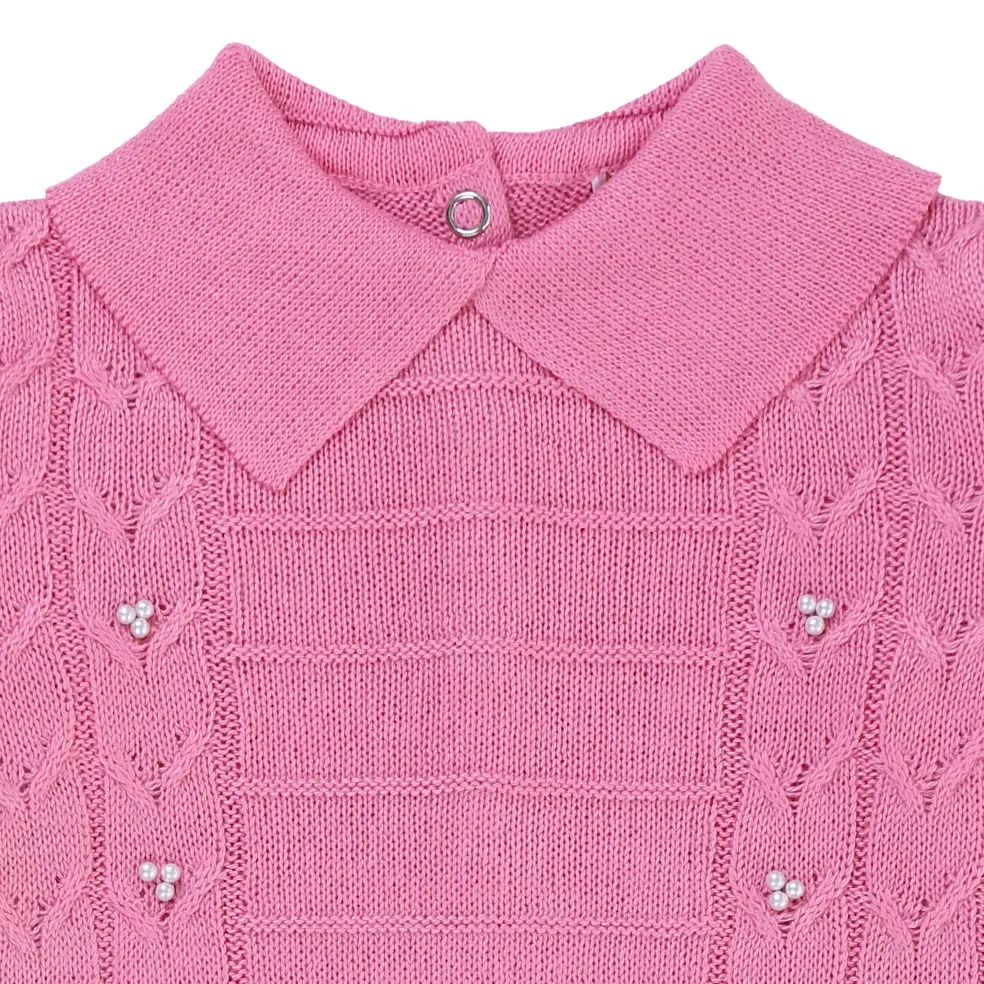 Saída de Maternidade Din Don Trançado com Pérolas Vermelho