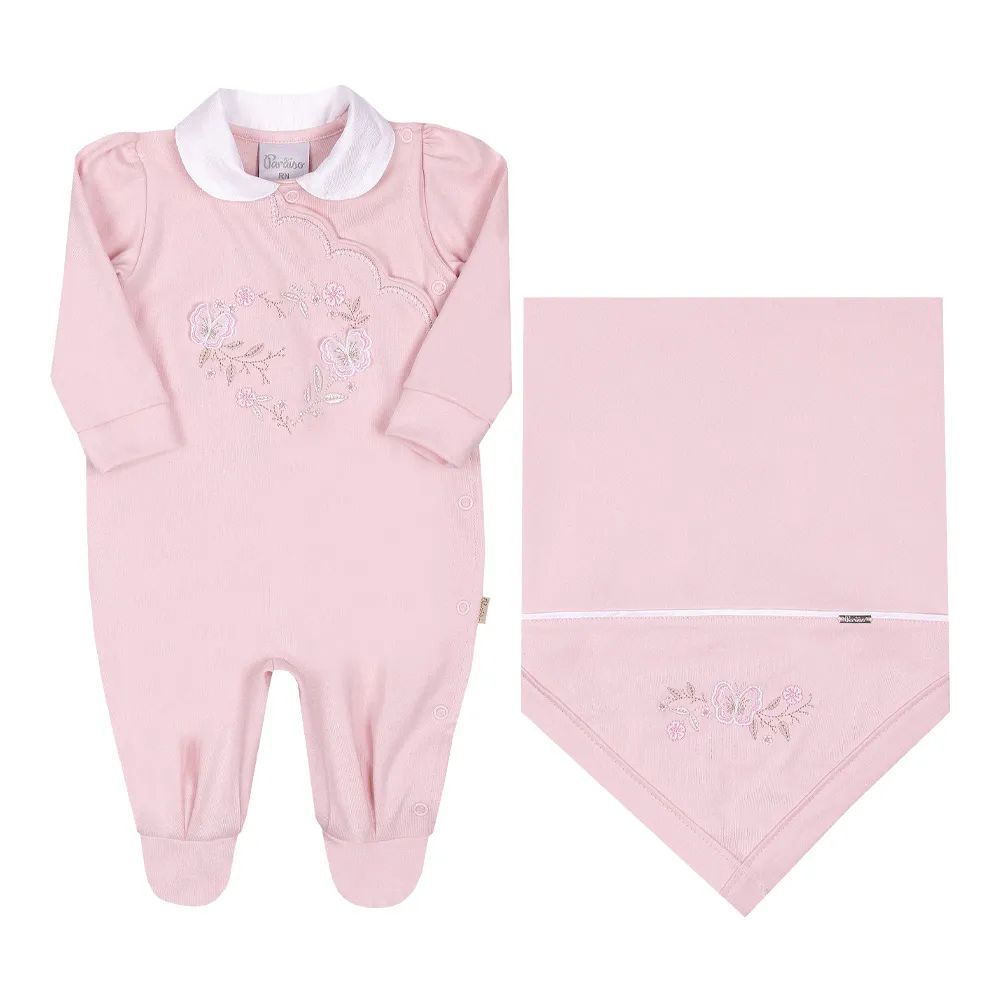 Saída de Maternidade Bebê Paraiso Bordado Floral Coração Verde