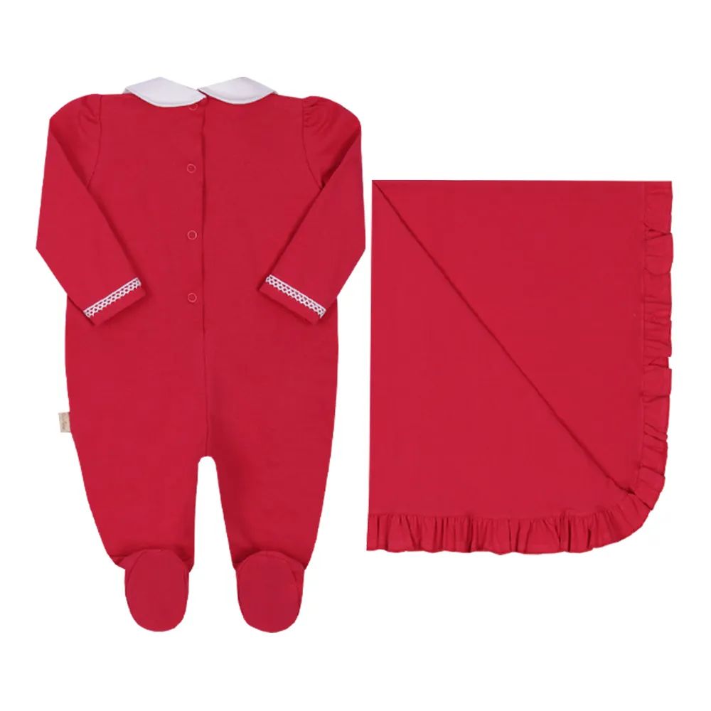 Saída Maternidade Bebê Paraiso Pala Bordada Florzinhas Vermelha