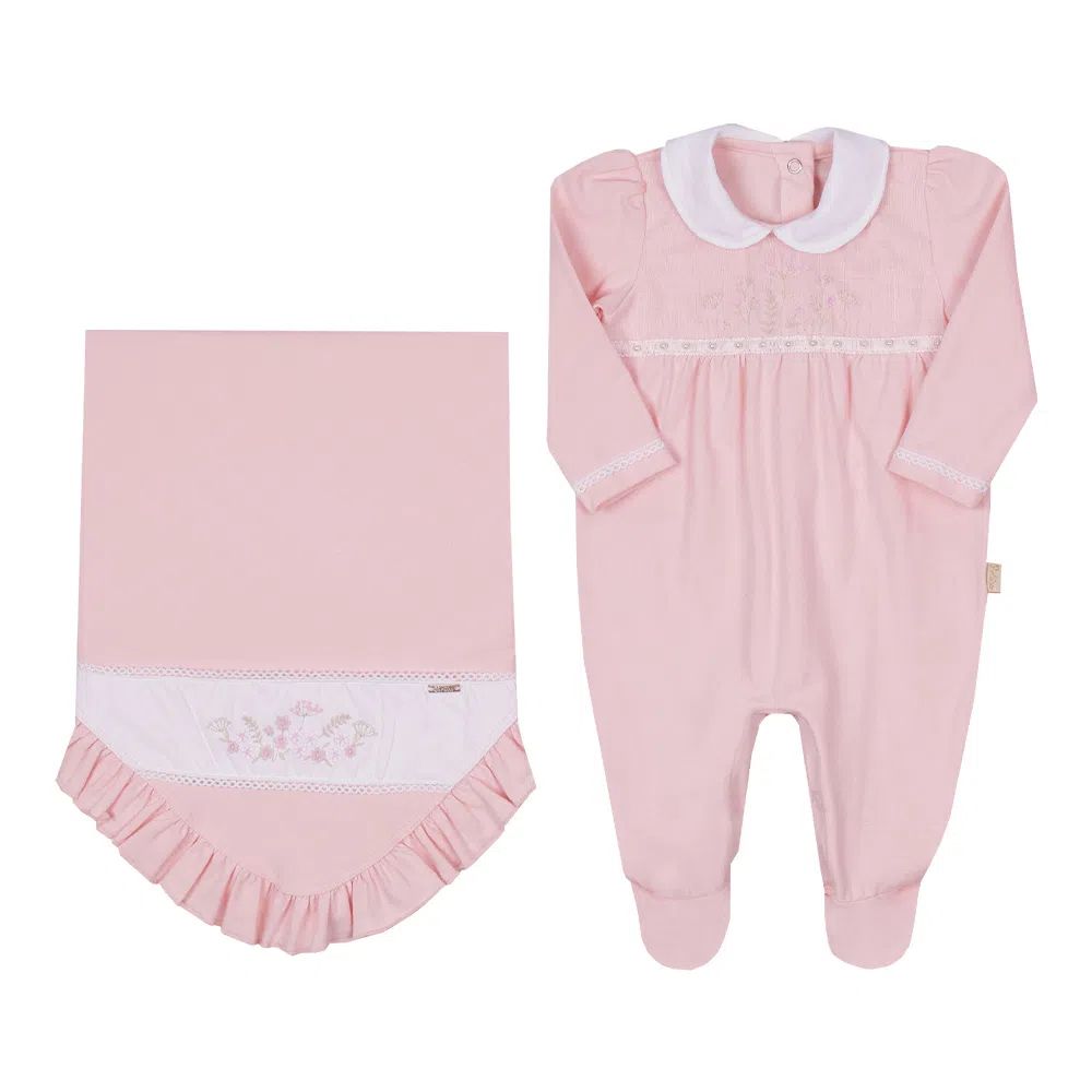 Saída Maternidade Bebê Paraiso Pala Bordada Florzinhas Vermelha