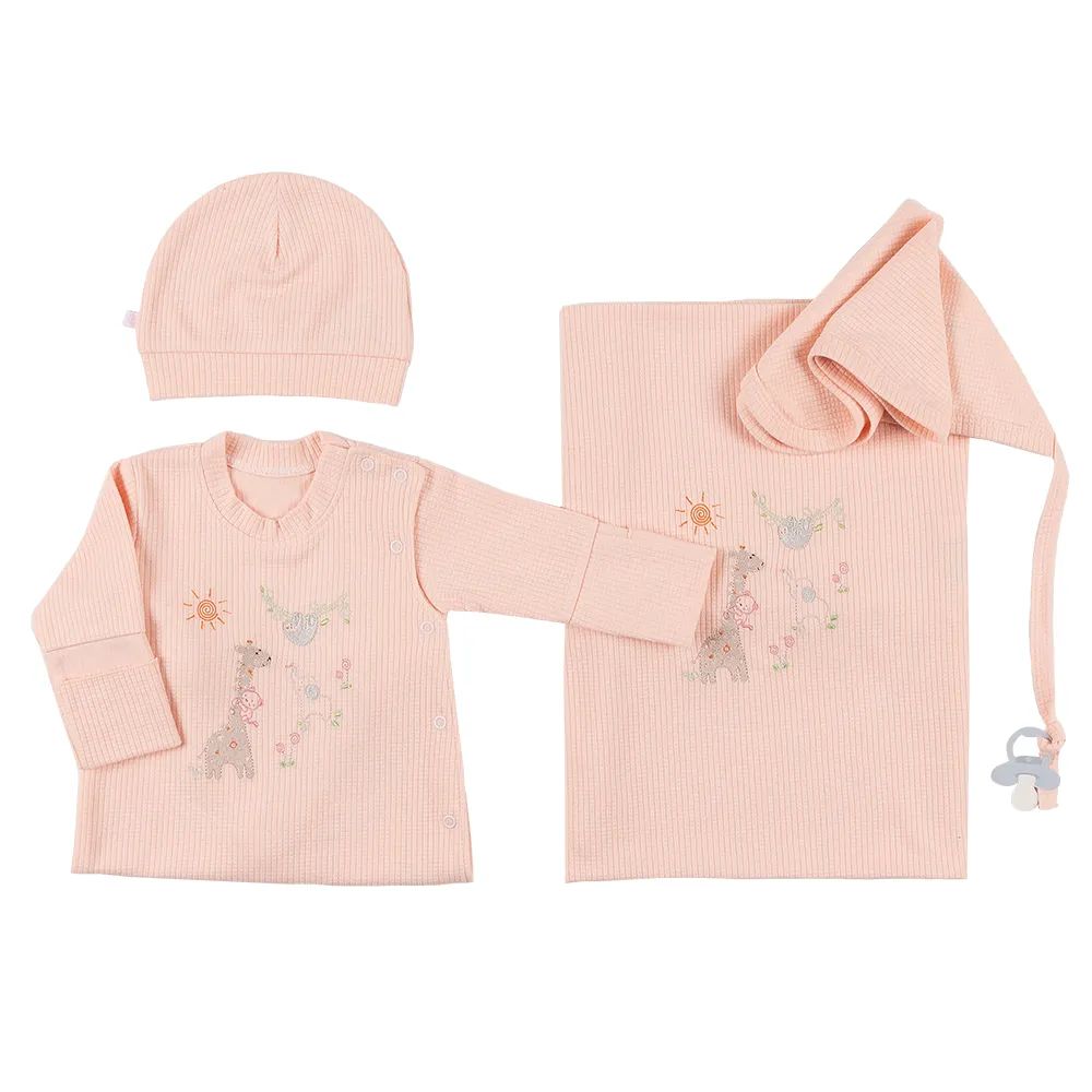 Saída Maternidade Fofinho com Detalhe Bordado Girafinha Azul