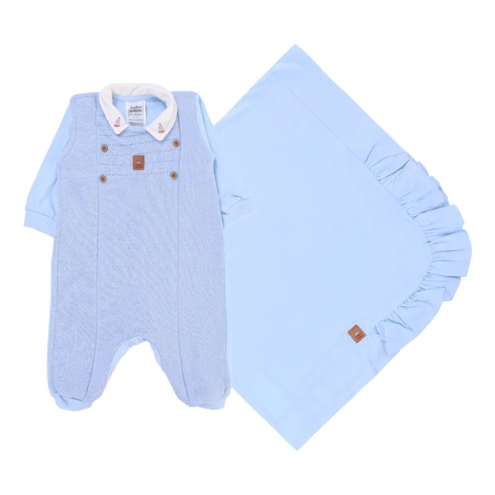 Saída Maternidade Sonho Mágico Gola Bordada Azul