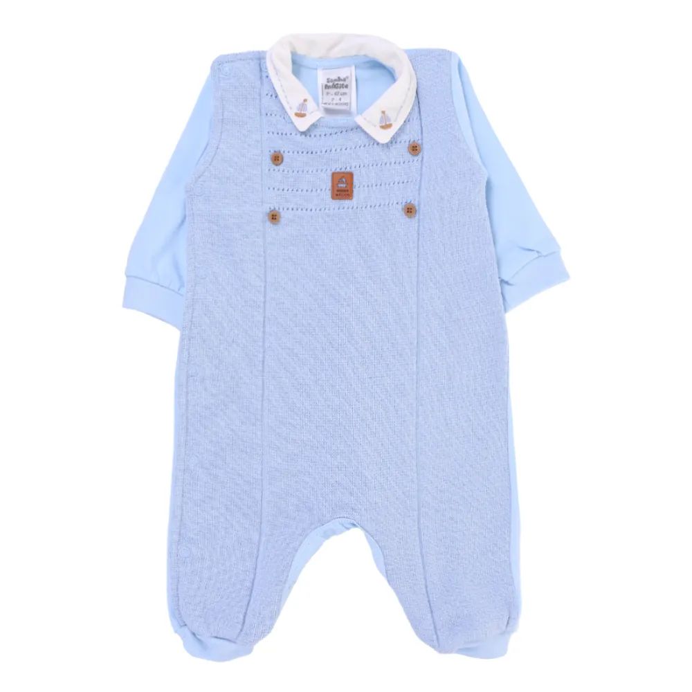 Saída Maternidade Sonho Mágico Gola Bordada Azul