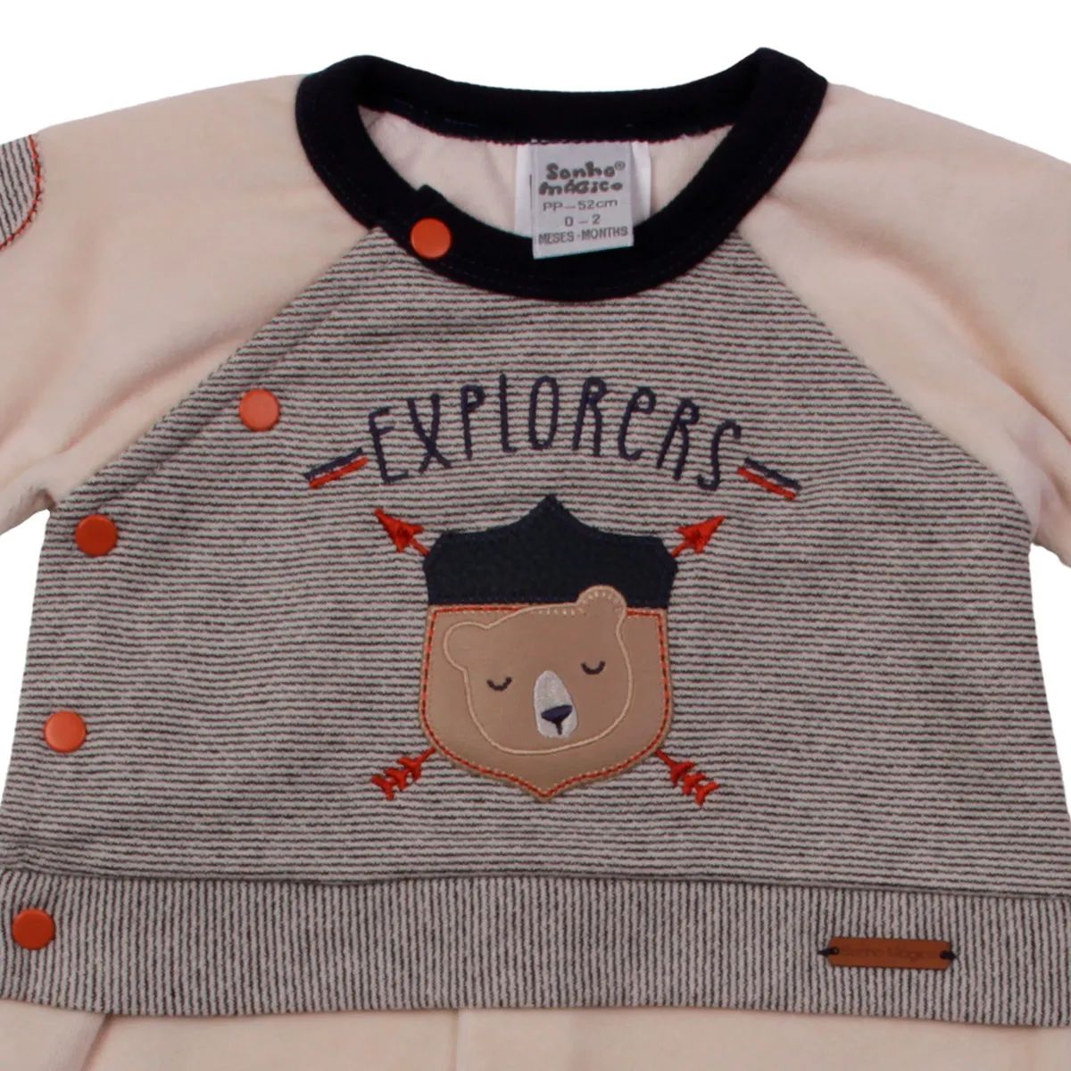 Saída Maternidade Sonho Mágico Menino com Bordado Urso Bege Tam P