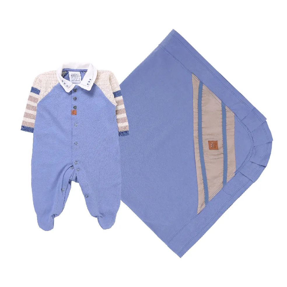 Saída Maternidade Sonho Mágico Manga Listrada Azul Marinho