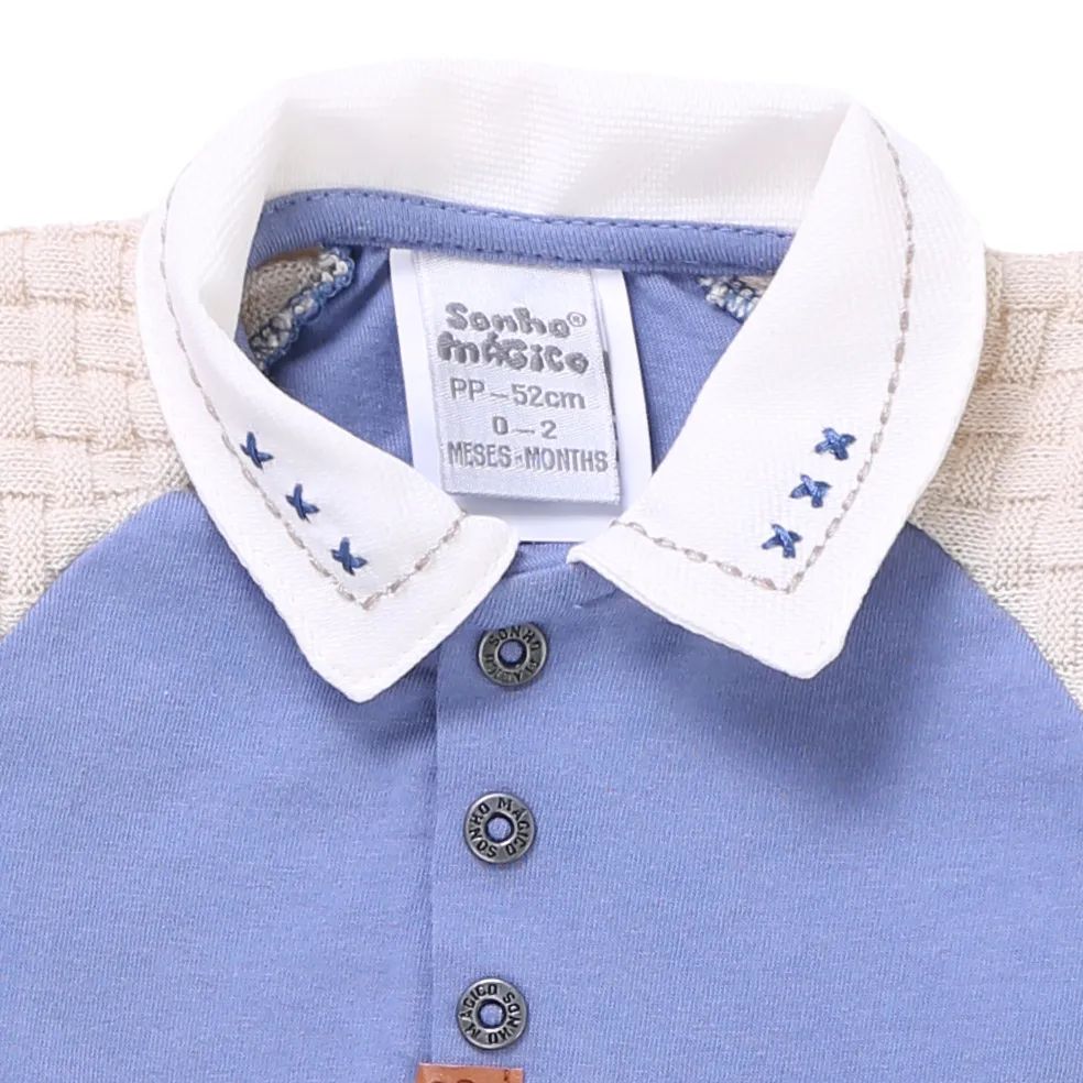 Saída Maternidade Sonho Mágico Manga Listrada Azul Marinho