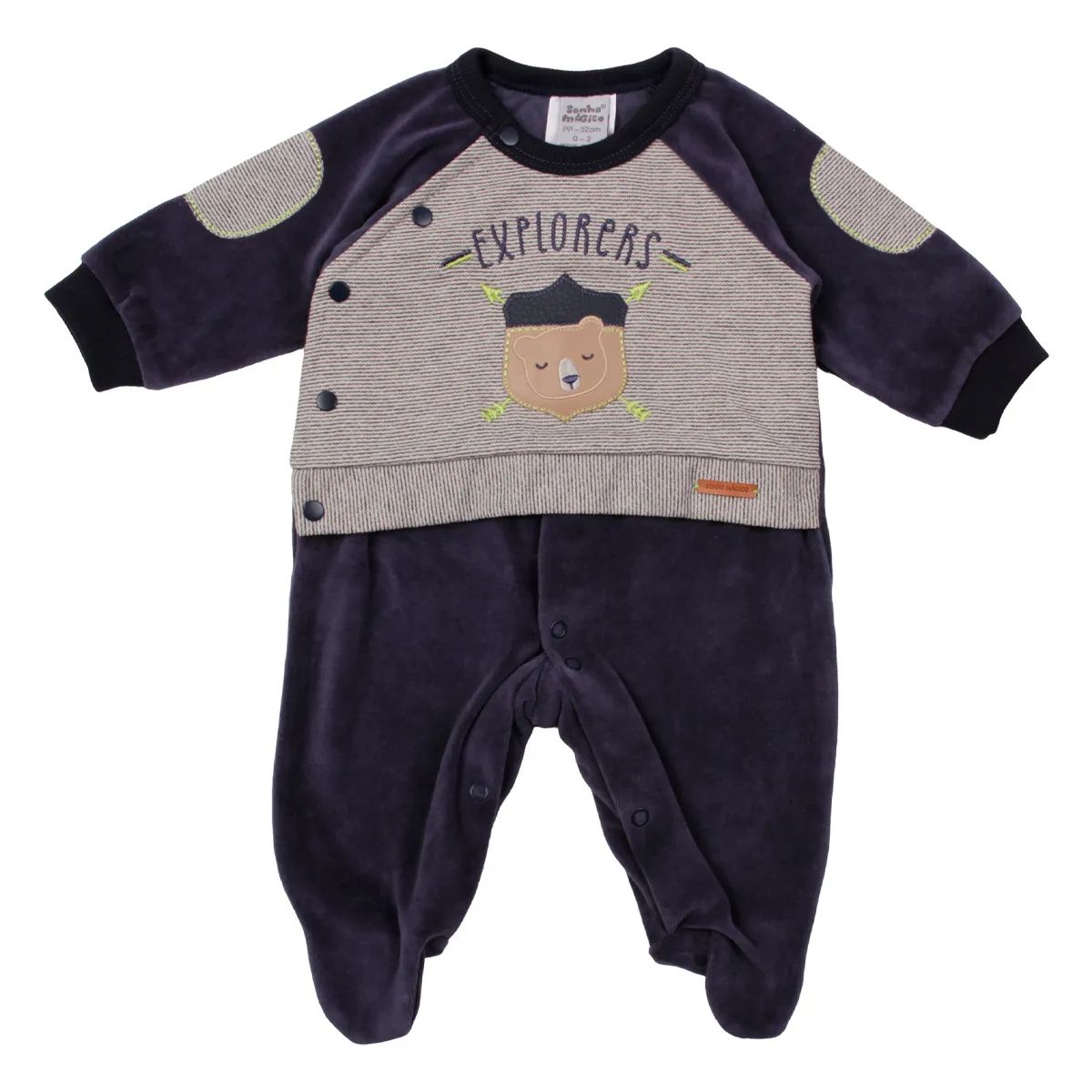 Saída Maternidade Sonho Mágico Menino com Bordado Urso Bege Tam P