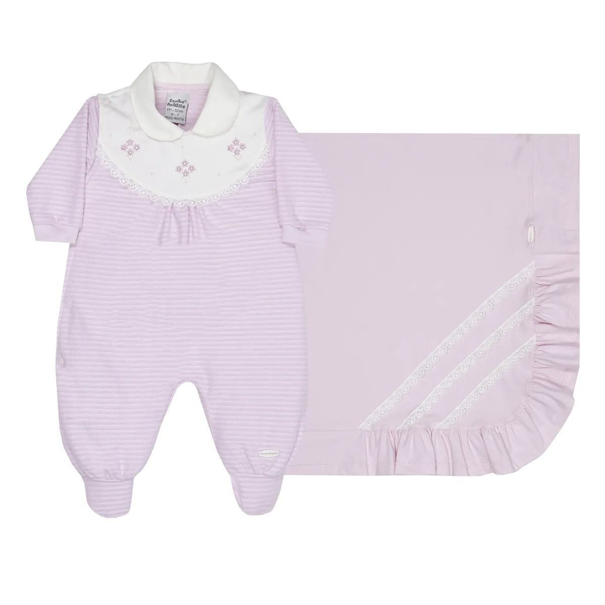 Saída Maternidade Sonho Mágico Bordado Florido Lilás