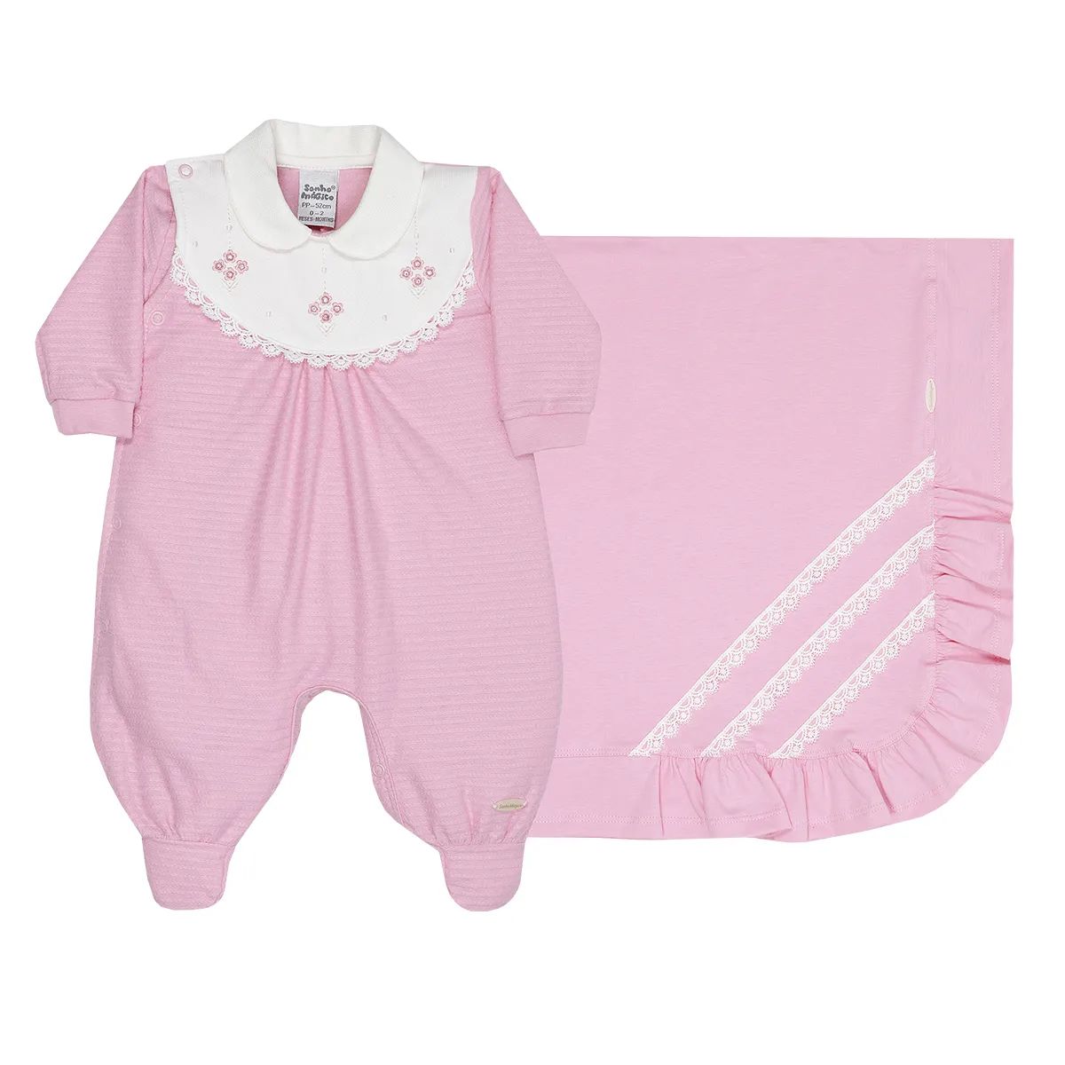 Saída Maternidade Sonho Mágico Bordado Florido Lilás