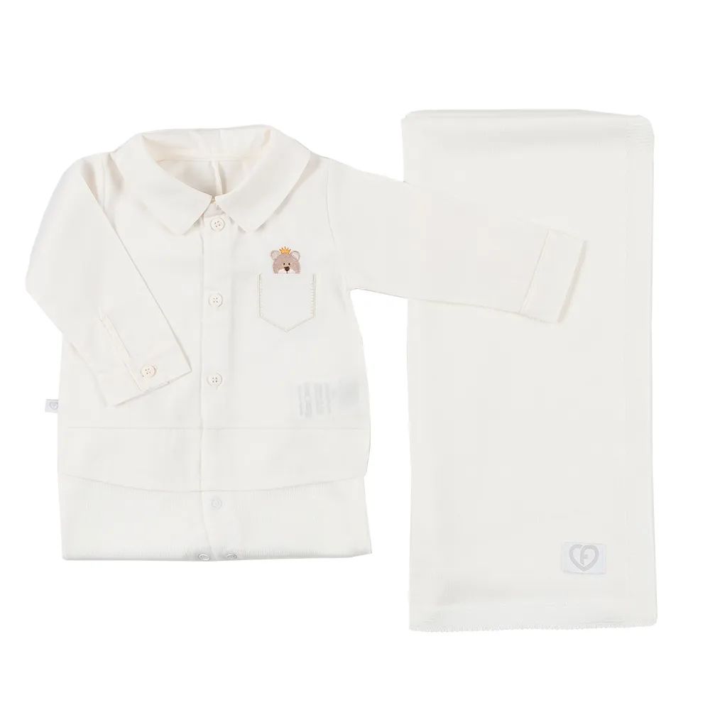 Saída de Maternidade Fofinho com Detalhe Bordado Off White