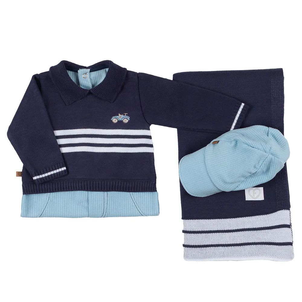 Saída de Maternidade Fofinho com Detalhe Bordado Azul Marinho