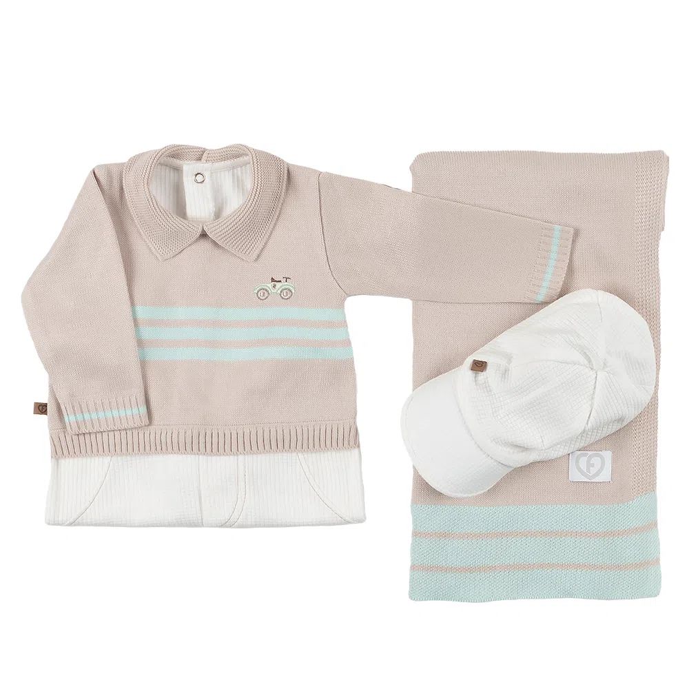 Saída de Maternidade Fofinho com Detalhe Bordado Azul Marinho