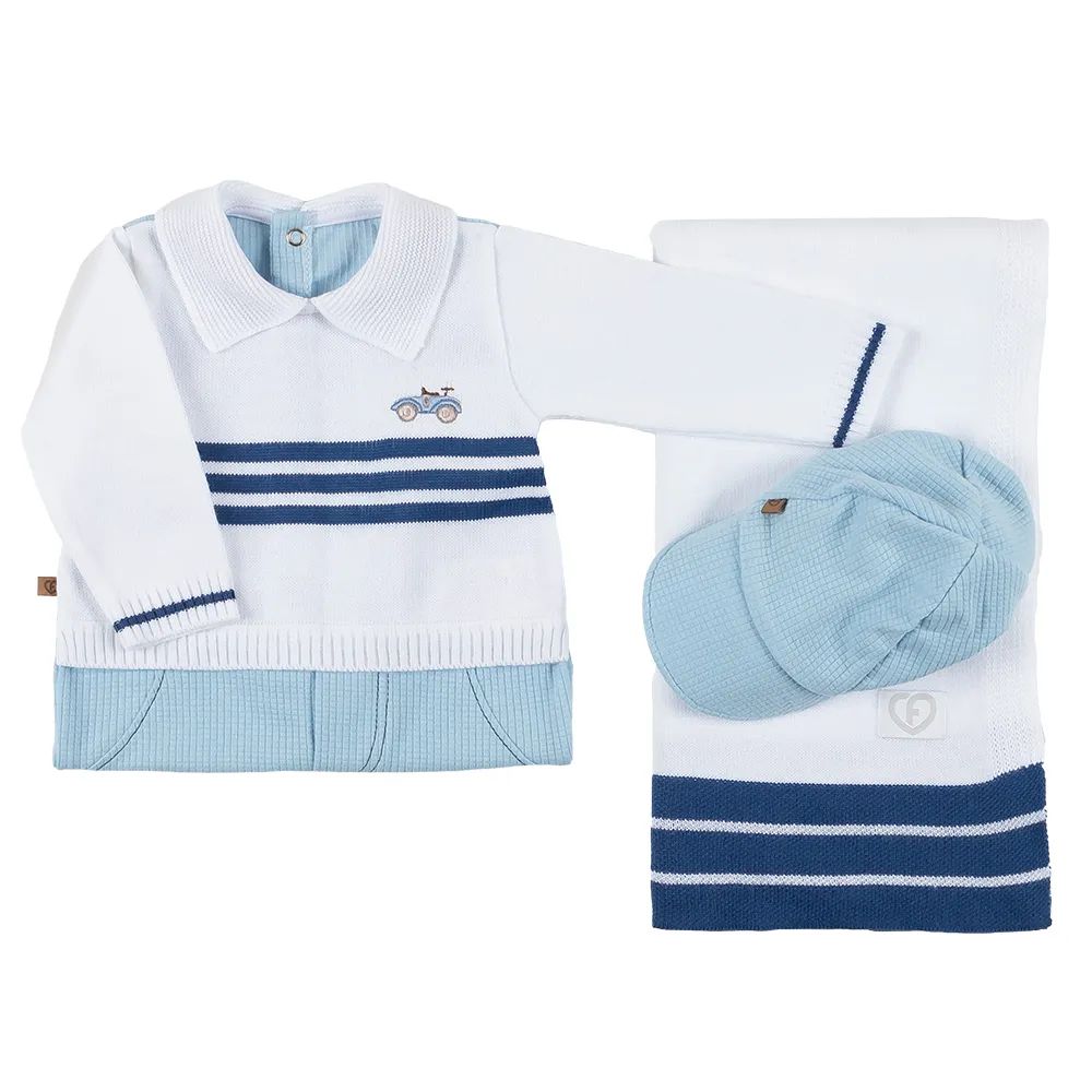 Saída de Maternidade Fofinho com Detalhe Bordado Azul Marinho