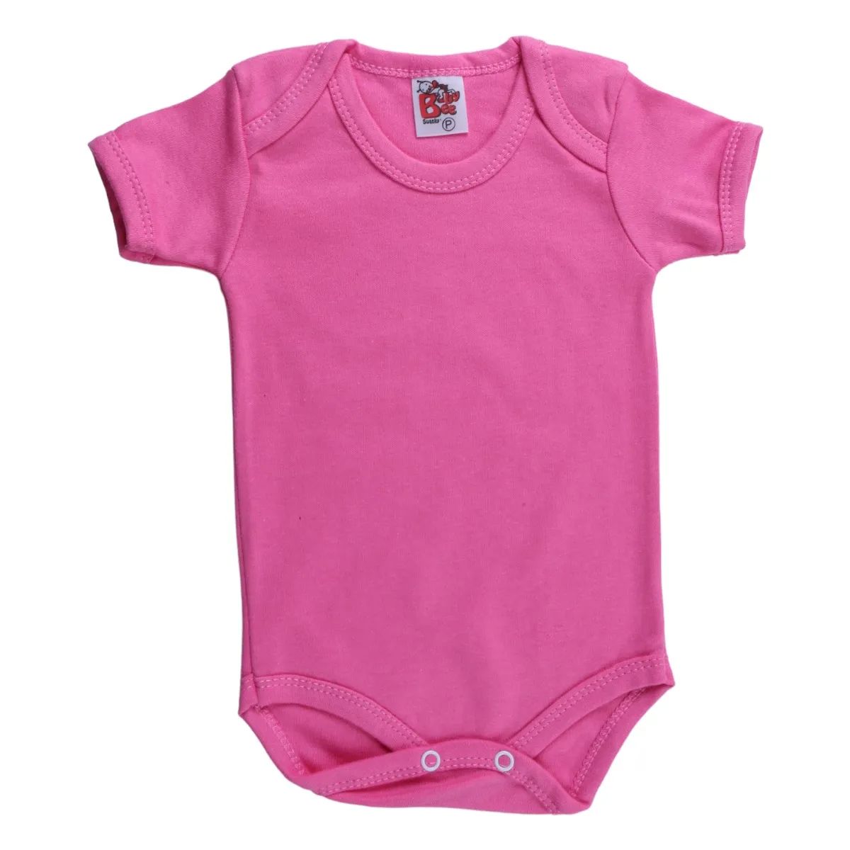 Kit Body Manga Curta Bebê Baby Bee Suedine Rosa 3 Peças
