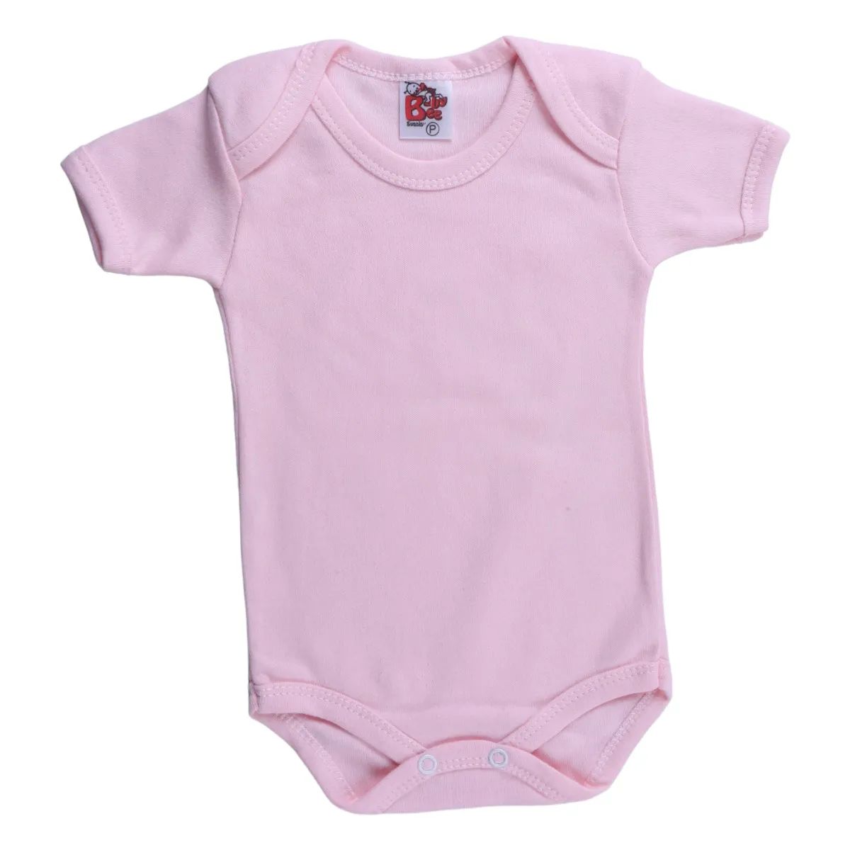 Kit Body Manga Curta Bebê Baby Bee Suedine Rosa 3 Peças