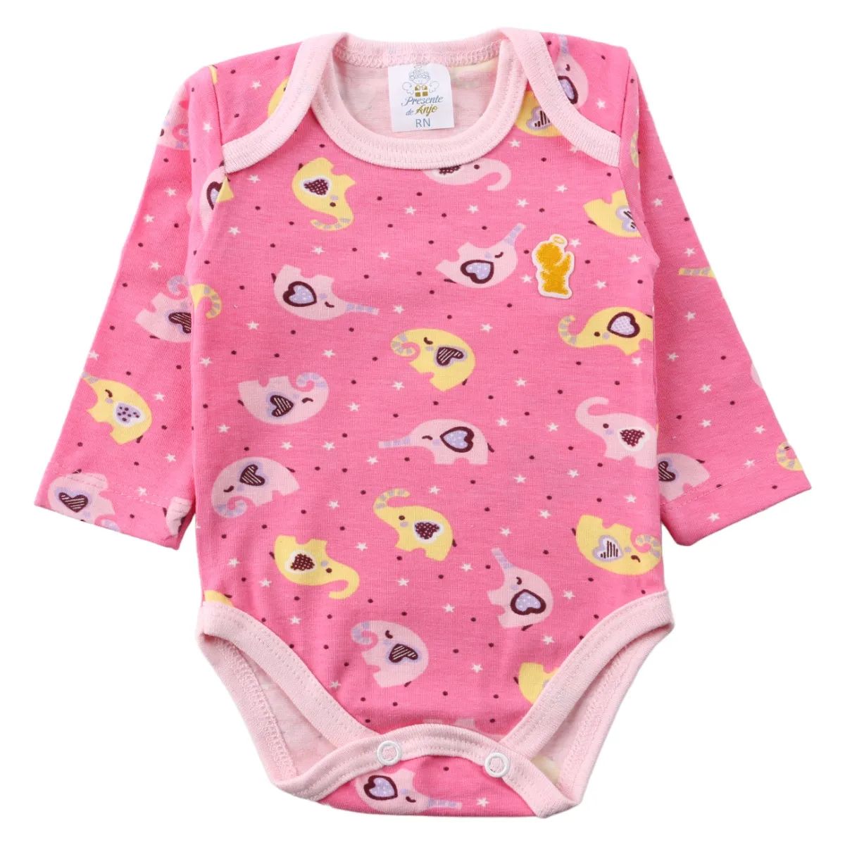 Kit Body Manga Longa Presente De Anjo Estampado 3 Peças