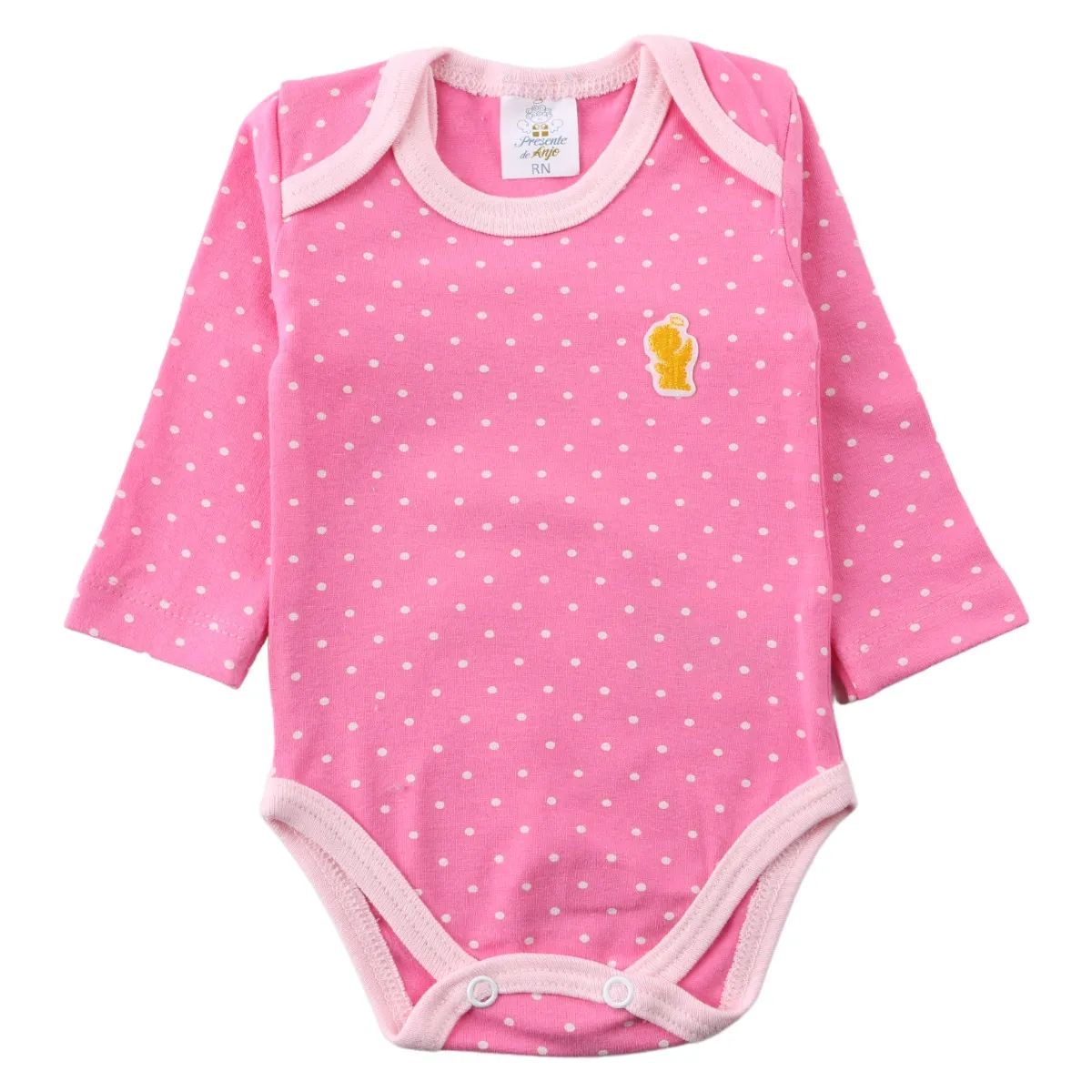 Kit Body Manga Longa Presente De Anjo Estampado 3 Peças