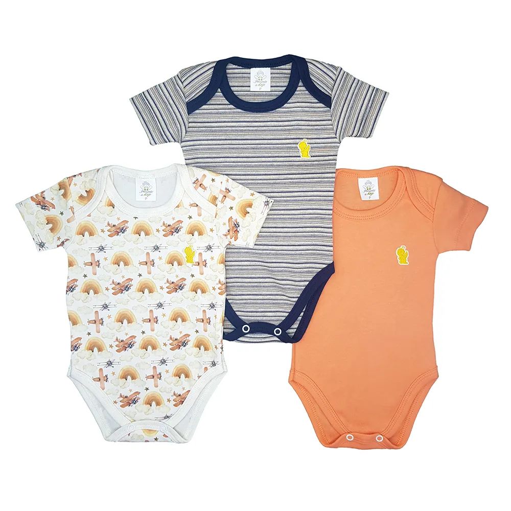 Kit Body Manga Curta Presente de Anjo Colorido 3 Peças