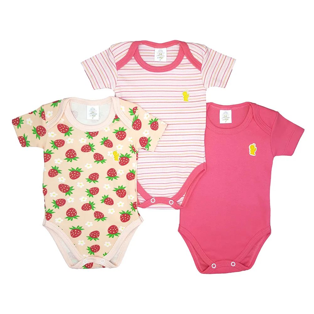 Kit Body Manga Curta Presente de Anjo Frutinha 3 Peças Tam G