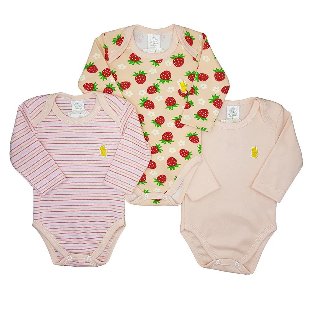 Kit Body Manga Longa Presente de Anjo Frutinhas 3 Peças Tam G