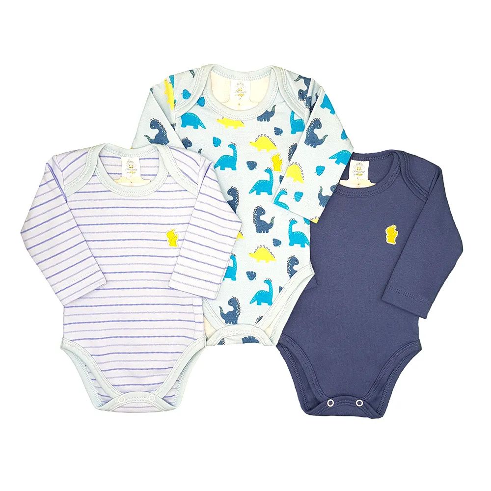 Kit Body Manga Longa Presente de Anjo Dino Tam G